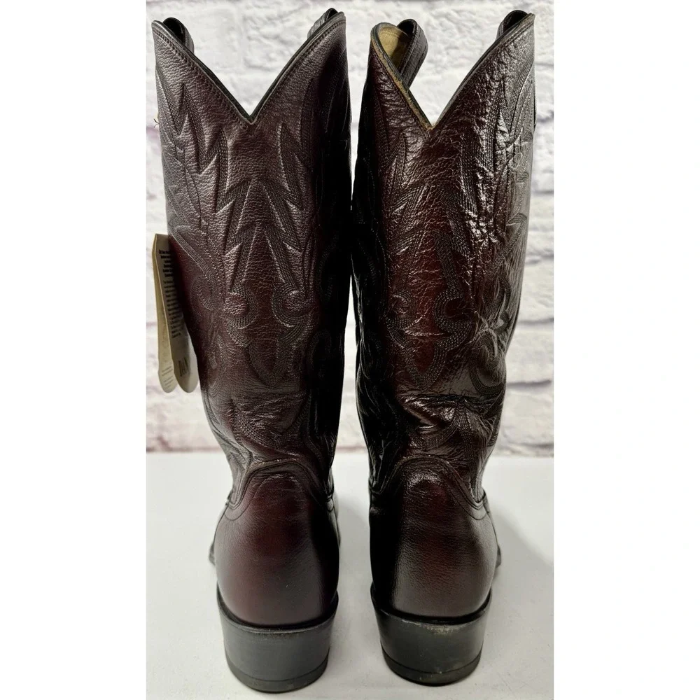Vintage Dan Post Burgundy Nappa Mens 9 Cowboy Boots 16773 Western Leather Box - Picture 4 of 12